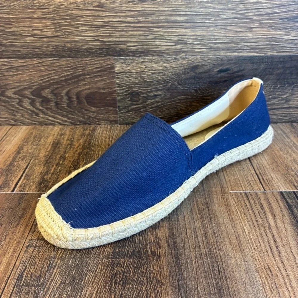 NWOT Lands End Women's Navy Blue Canvas Espadrille Flats Slip On Shoes Sz 11 M